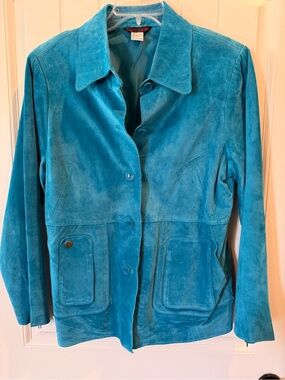 Blaine Trump Teal Suede Button-Front Jacket -Large